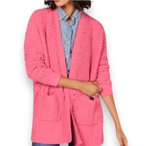 NEW Pink Chunky Front Open Pockets Mid-Length Cardigan Sweater